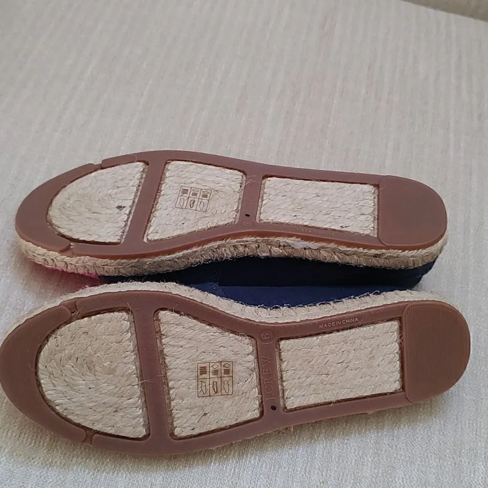 J. Crew Navy Blue Canvas Slip On Espadrilles Flats with Pink Cap Toe Size 6